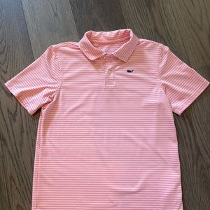 Vineyard Vines Boys Performance pink stripe polo shirt Medium 12-14 EUC